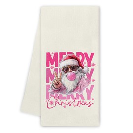 Noaleviax Christmas Satan Kitchen Towels - Coquette Pink Winter Xmas Kitchen Decor, Merry Christmas Navidad Hand Towels Dishcloth for Kitchen Bathroom Decorative Gifts, 16x24 Inch
