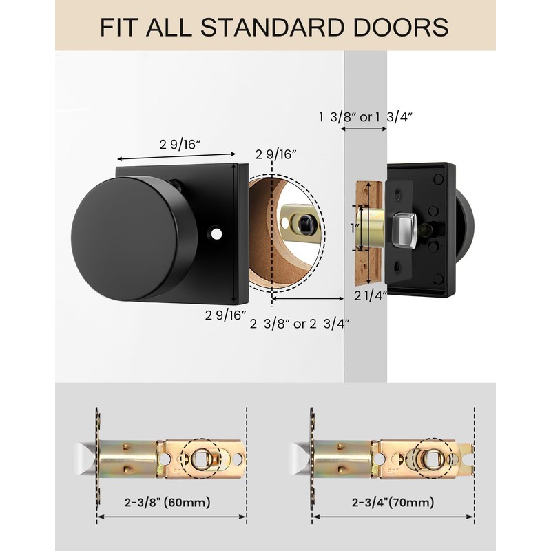 Haidms Matte Black Door Knobs Interior Privacy, Heavy Duty Square