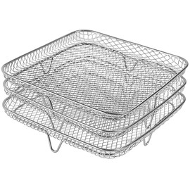 Jetcloud Air Fryer Racks Three Layer Stackable Dehydrator Stand Stainless Steel 8 inch Square Air Fryer Basket Tray Fit for 5.8QT COSORI Air Fryer and 7.5L-8L Square Airfryer