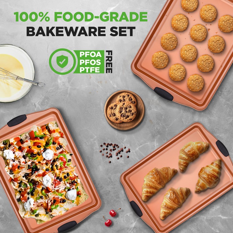 NutriChef 3 Piece Baking Pan Set - PFOA, PFOS, PTFE