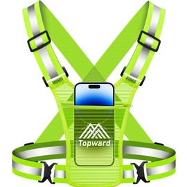 Topward Running Vest Chest Phone Holder for Women Men, Reflective Vest Safety Gear for Dog Walking Cycling - Adjustable Waist/Shoulder