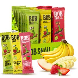 BOB SNAIL Healthy Organic Fruit Snacks for Kids and Adults – 30 Organic Fruit Leather Snacks with Apple, Banana, Strawberry – Vegan Low-Carb Variety Pack Strips for Kids – Sugar Free Jerky Bars