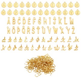 PEUTIER 156pcs/6 Sets A-Z Letter Charms for Jewelry Making, 3 Designs Initial Pendants Mini ABC Alphabet Charms with 200 Open Jump Rings for Bracelets Necklaces Crafts, Metal