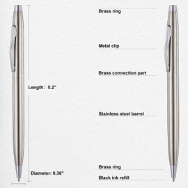 ChaoQ Ballpoint Pens, 6pcs Black Ink Medium Point 1.0 mm Stainless Steel Ballpoint Pens, for Gift Pens, School, Business, Office, Women&Men - Silver