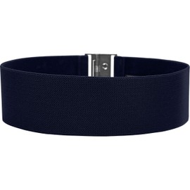 BlackButterfly Wide Elastic Waist Cinch Stretch Waistband Retro Vertical Clasp Buckle Belt (Midnight Blue, L)