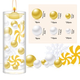GLBYUNN Gold Vase Filler Beads Floating Pearls, Candy, Snowflake and Clear Water Gel Beads for Vase Filler Table Centerpieces Christmas Day Party Decoration (White, Gold)