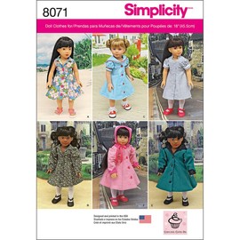 Simplicity 8071 Vintage Fashion Doll Clothes Sewing Patterns for 18" Dolls