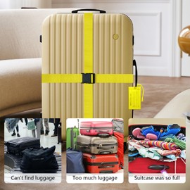 4 Pack Luggage Straps Suitcase Tags Set,Adjustable Suitcase Belts TSA Approved Silicone Luggage Tags Travel Suitcase Tags with Name ID Card for Luggage Suitcase Travel Accessories - Yellow