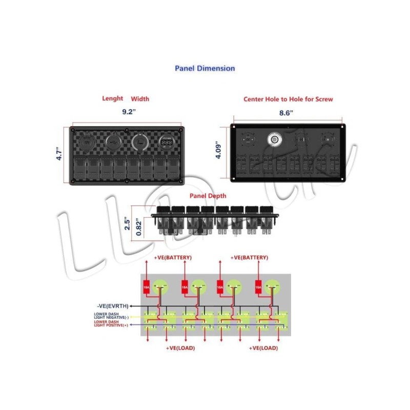 LLD_TK 8 Gang Toggle Switch Panel Breaker Green LED Voltmeter