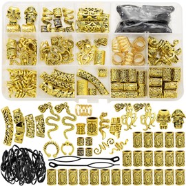 207 Pcs Viking Hair Clips Beads Nordic Runes Tube Beard Bead Braided Clips Hair Charms,Locs Rings Jewelry Hair Dreadlock Accessories Kit for Men Women Vintage Gold