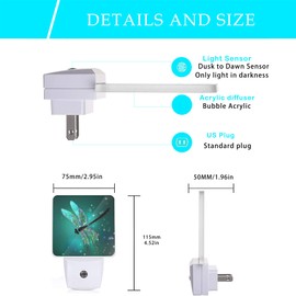 Oeaskly Dragonfly Night Light,Fantasy Green Dragonfly Plug-in Night Lights with Dusk-to-Dawn Sensor for Bedroom, Bathroom and Living Room Sleep Friendly lamp for Women/Girls/Boys Gift,0.5W
