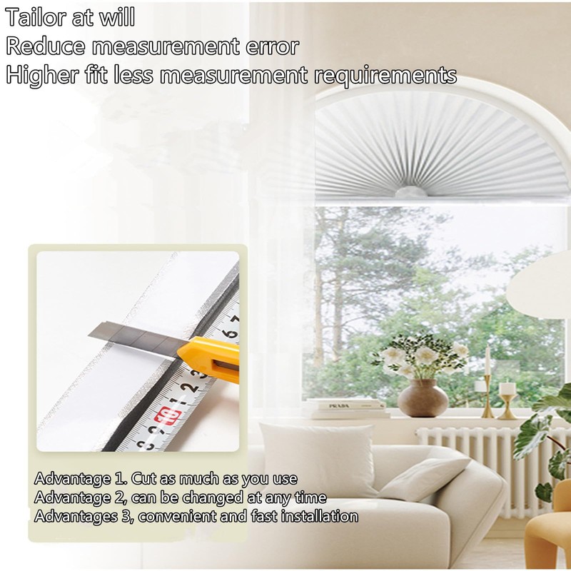 Arch Window Pleated Blinds Half Circle Window Shades Cordless Non-Woven