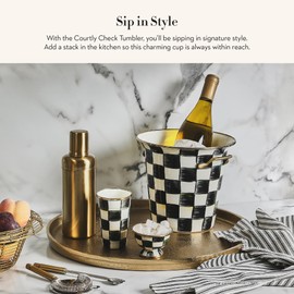 MACKENZIE-CHILDS Enamel Tumbler, Open Tumbler Cup, Cute Enamelware Cup, 10 Ounces, Black-and-White Courtly Check