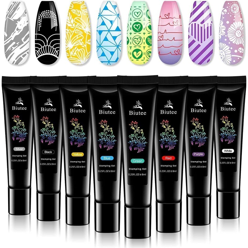 Biutee Stamping varnish set 8 colours 8 ml stamping varnish