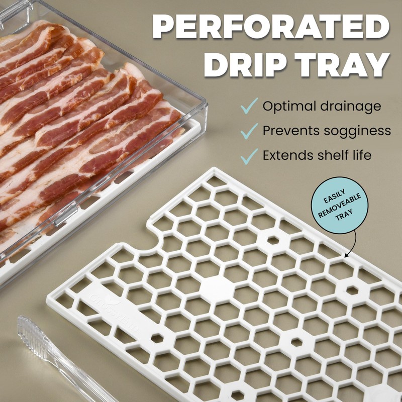 GlossyEnd Bacon Keeper Storage Container with Tong, Deli Meat Storage