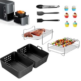 13 Stück Dual Zone Heißluftfritteusen Zubehör Set ，für Ninja Foodi SL400 AF400EU AF300EU 7.6–9.5L, Cecotec Cecofry DuoSize 9L 5.5/3.5L,Air Fryer Accessories,Incorporate Mould