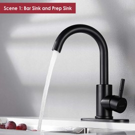 RODDEX Wet Bar Sink Faucet Stainless Steel One Hole 360 Swivel Bar Mixer with 3 Hole Cover Deck Plate Small Modern Single Handle Kitchen Tap for Bath Bathroom Sink Prep Sink,Matte Black …