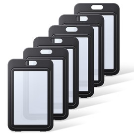 Uniclife ID Badge Holder with Double-Sided Windows Vertical Hard Plastic Case Black Card Protector Pouch for Office School ID Credit Cards Proximity Key Cards Driver’s Licenses and Passes, 6 Pack