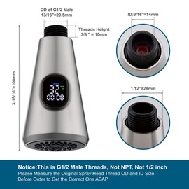 ATPCOLTD Kitchen Faucet Sprayer Head Replacement - Pull Down Faucet Spray Head, With Temperature Control Digital Display Function, Only For G1/2 Connector