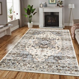 CAROMIO 9x12 Living Room Area Rug Washable Rug Vintage Distressed Indoor Non-Slip Stain Resistant Floor Carpet Traditional Accent Rug for Bedroom Home Office, Taupe
