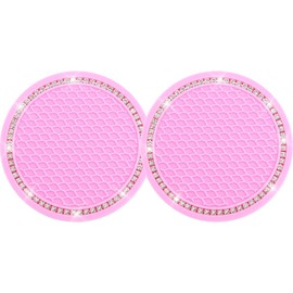 Bling Car Cup Coasters, Crystal Car Cup Holder Coaster, Rhinestone Universal Vehicle Anti Slip Car Insert Coaster, Suitable for Most Car Interior, Car Accessories for Women, 【Pink and diamond-2PCS】