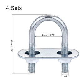 TOP-VIGOR 4 sets M6 Round U-Bolts, 20mm Inner Width 50mm Length Steel U-Bolts with Nut, Plate, Washer for Building Installations Mechanical Parts Connection Cehicles Ships