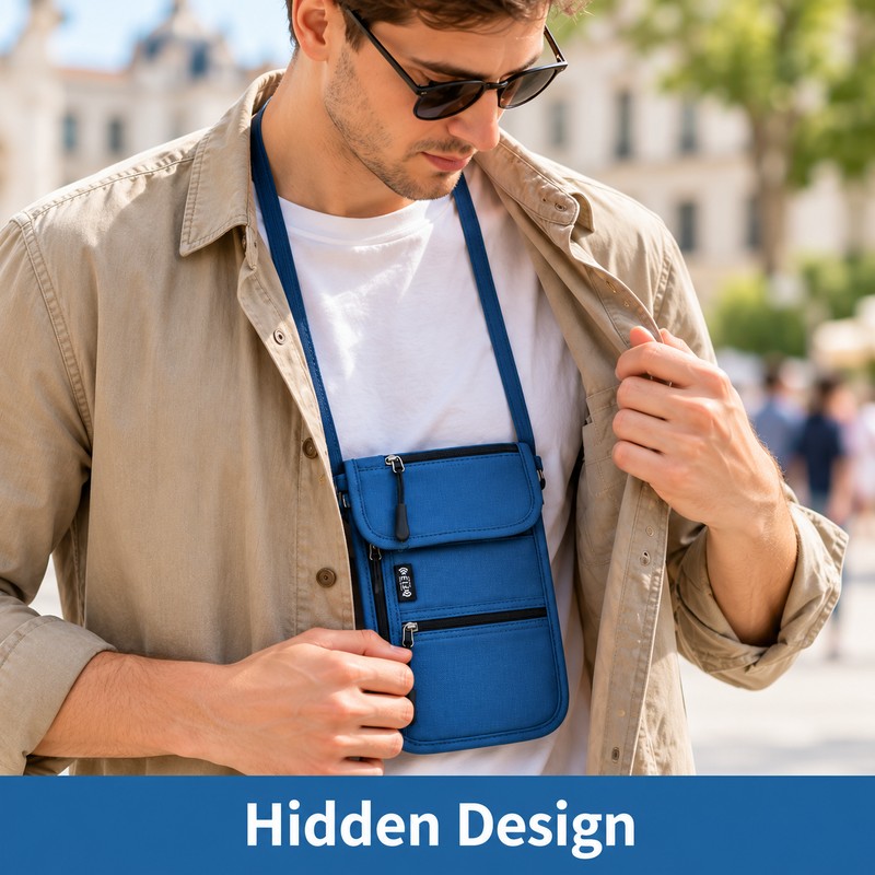 RFID-Blocking Neck Wallet for Travel – Lightweight Nylon Passport Pouch
