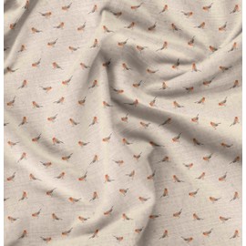 Soimoi White Velvet Fabric American Robin Bird Print Fabric by The Yard 58 Inch Wide
