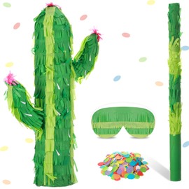 Cactus Pinata with Blindfold Bat Confetti Small Piñata Fiesta Cactus Pinata for Kids Birthday Party, Mexican Carnivals Festivals, Cinco De Mayo, Fiesta Party, Taco Party Supplies 16 x 9.5 x 3 inch
