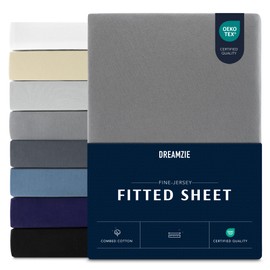 Dreamzie Premium fitted sheet 100 x 200 cm, fitted sheet for thick mattresses up to 22 cm, bed sheet 100% jersey cotton, 150 g/m², Oeko-Tex certified - anthracite