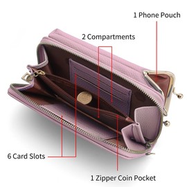 EASTNIGHTS Small Crossbody Phone Bag for Women Cell Phone Purse Wallet Kiss Lock Cute Shoulder Bag with Credit Card Slots, Pink, Small