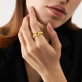 Waimore Gold Saddle Ring Horseshoe Design Sparkling Simulated Diamond Adjustable Hypoallergenic Elegant Jewelry for Anniversary Daily Wear and Statement