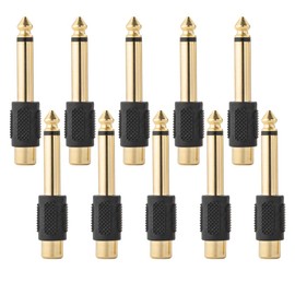 RFAdapter 1/4 Adapter TS 6.35mm Mono Male Converter Audio Connector Plug Gold Plated Adapter Compatible with RCA Devices Mixer, Amp, Subwoofer, 10-Pack