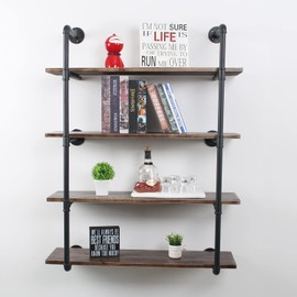 MBQQ Industrial Retro Pipe Shelf 36in 4 Tier Wall Mounted,Rustic Floating Shelves,Farmhouse Kitchen Bar Shelving,Home Decor Book Shelves,DIY Bookshelf Hanging Wall Shelves,Black