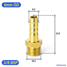 TAILONZ PNEUMATIC Brass Hose Barb Fitting -6mm Barb to 3/8 Inch Male BSP Adapter（Pack of 10）