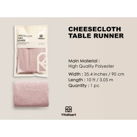 Vitalizart Cheesecloth Table Runner 10 Ft Gauze Boho Fabric Rustic Rose Mauve Cheese Cloth Table Runner for Wedding Bridal Shower Birthday Fall Thanskgiving Decoration 120 Inches