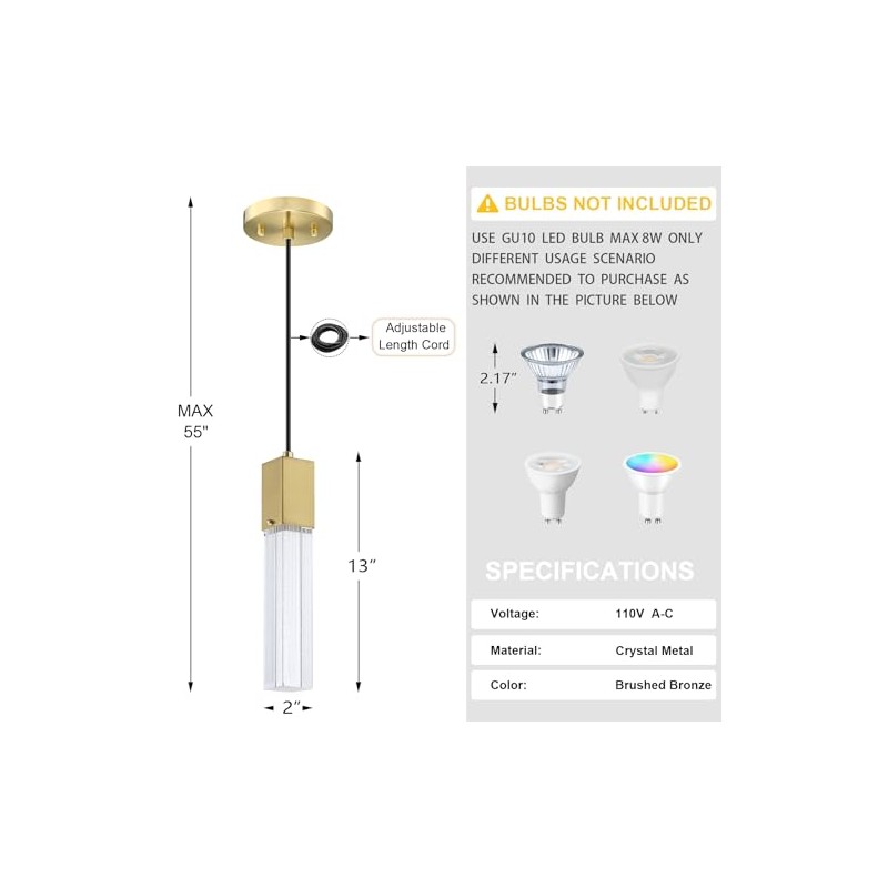 Doraimy Lighting Seeded Crystal Shiny Hanging Kitchen Island Pendant Ceiling