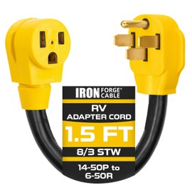 IRON FORGE CABLE 50amp RV Extension Cord, 50 Amp RV Electrical Adapter Power Cord, 1.5 Ft, 8 Gauge RV Plug STW 14-50P Male Plug to 6-50R Female Receptacle
