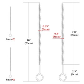 Linkidea Water Bottle Full Coverage Bristles Straw Cleaner Brush Set, 4 Pack with 2 Diameters Drinking Straw Cleaning Brush, 10 Inch Length Grip Handle Straw Brushes for Tumblers (6mm & 8mm)