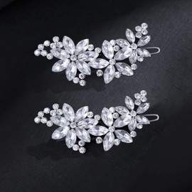 Goledwedy Crystal Flower Bridal Hair Clips(2 Pcs) Rhinestone Wedding Hair Clips For Brides