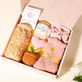 Birthday Gifts Basket for Women, Unique Self Care Package Relaxation Spa Bath Set for Girls,Get Well Soon Box for Her, Christmas Mother's Day Thinking of You Gift Ideas For Mom, Friends,sister, wife (White-Pink)