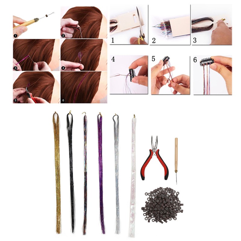 Hair Tinsel Kit Colorful Shiny Glitter Strands Portable Fairy Hair
