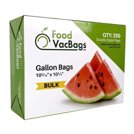 250 count - Gallon Double Zipper Reclosable Resealable Lock Seal Zip Bags, 2 mil, Food Safe, BPA Free, 10 9/16" X 10 3/4"