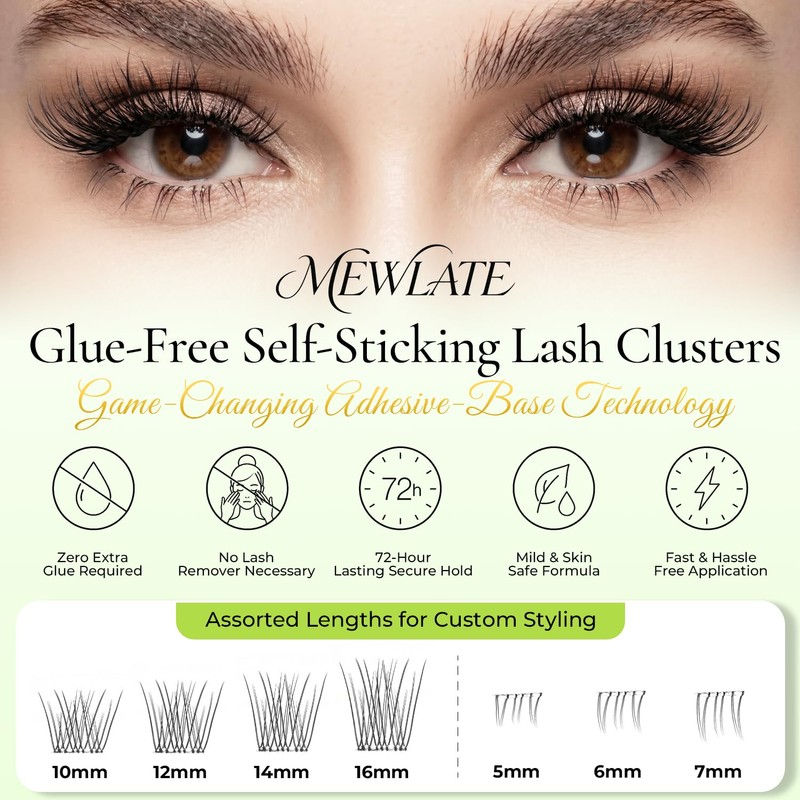 Self Adhesive Eyelashes, Press on No Glue Pre Glue D