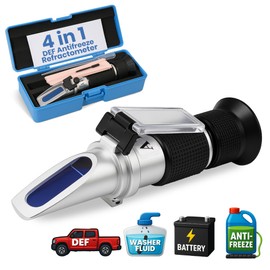 4-in-1 Refractometer for Ethylene & Propylene Glycol Antifreeze, DEF, Battery Acid & Windshield Fluid – Accurate ATC Tester with °C Scale for Coolant Freezing Point & SRFI, Automotive & Industrial Use