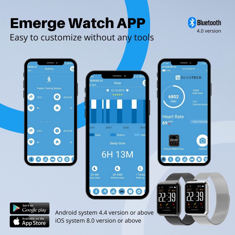 Bean Information Technology Emerge S3 Silver Smartwatch for iOS and
