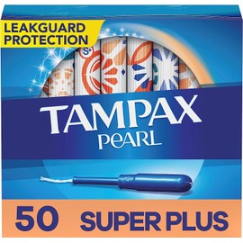 Tampax Tampax Pearl Tampons Super Plus Absorbency, with Leakguard Braid, Unscented, 50 Count