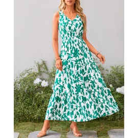 BTFBM Women Summer Dresses Casual Sleeveless Maxi Dresses Cute Floral Long Dress Wedding Guest Dress(Beige Green Flower,X-Large)