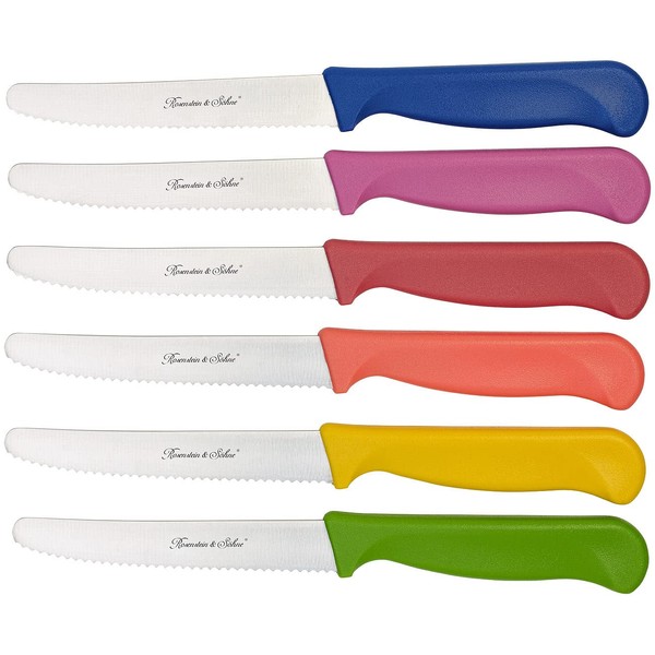 Rosenstein & Söhne Bread Knives: Set of 6 Colorful Serrated Breakfast Knives, 4.5" Blade Length (Bread Knife, Vesper Knife, Ceramic Knife)