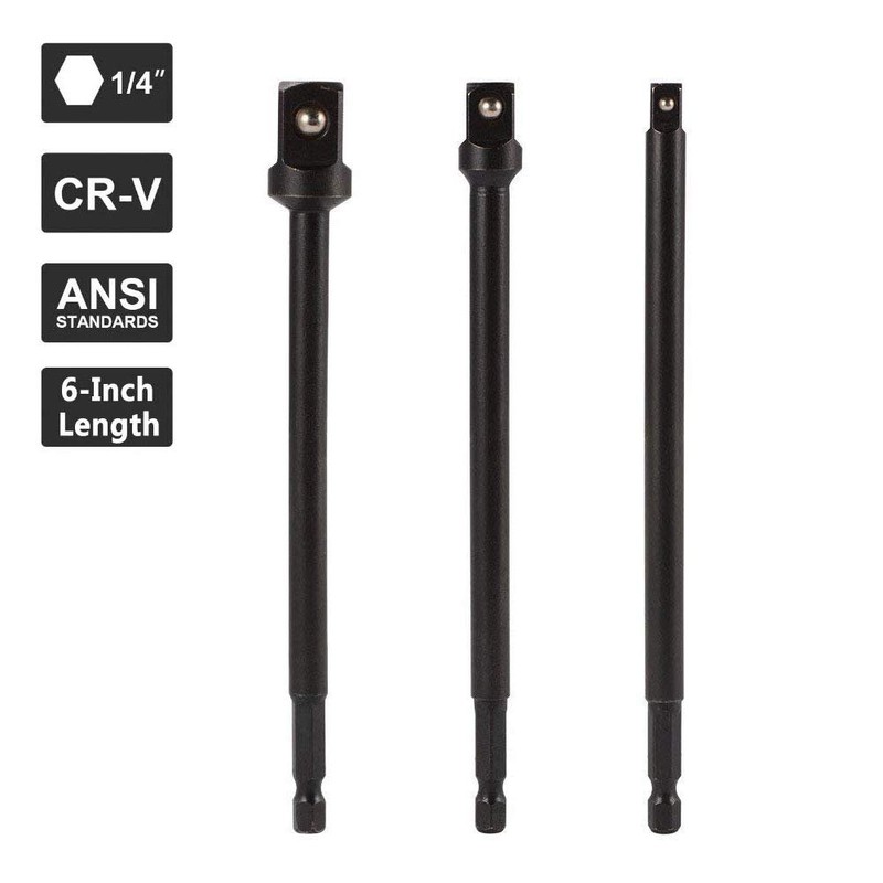 Gasea 3pcs 150mm Socket Adapter Impact Hex Shank Extension Drill